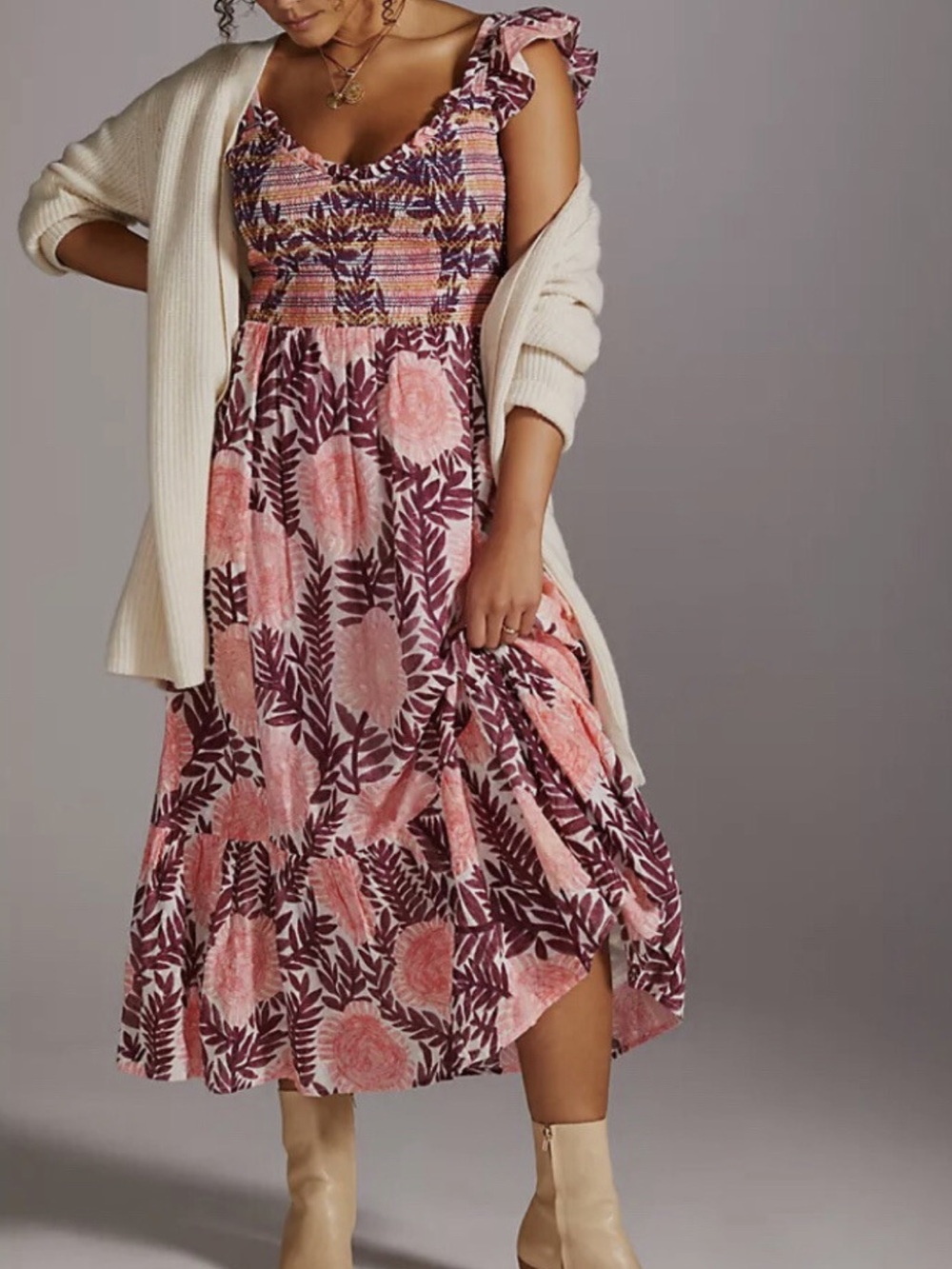 Anthropologie Cecilia Pettersson Smocked Maxi Dress Pink and Purple Size 1X